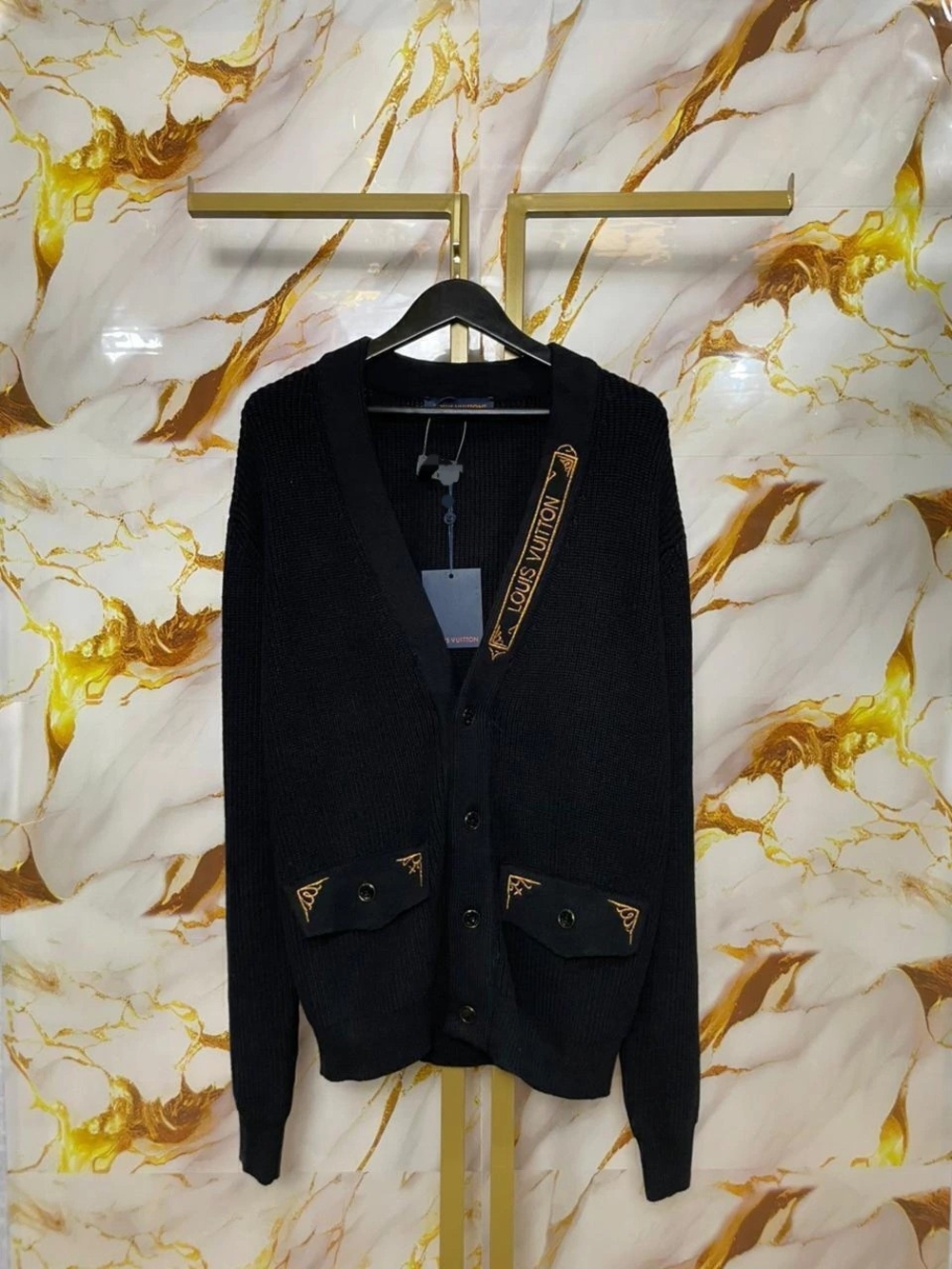 🖤Louis Vuitton Embroidered Signature Cardigan – Size XL